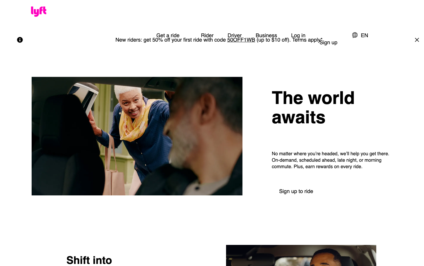 Screenshot of Lyft website