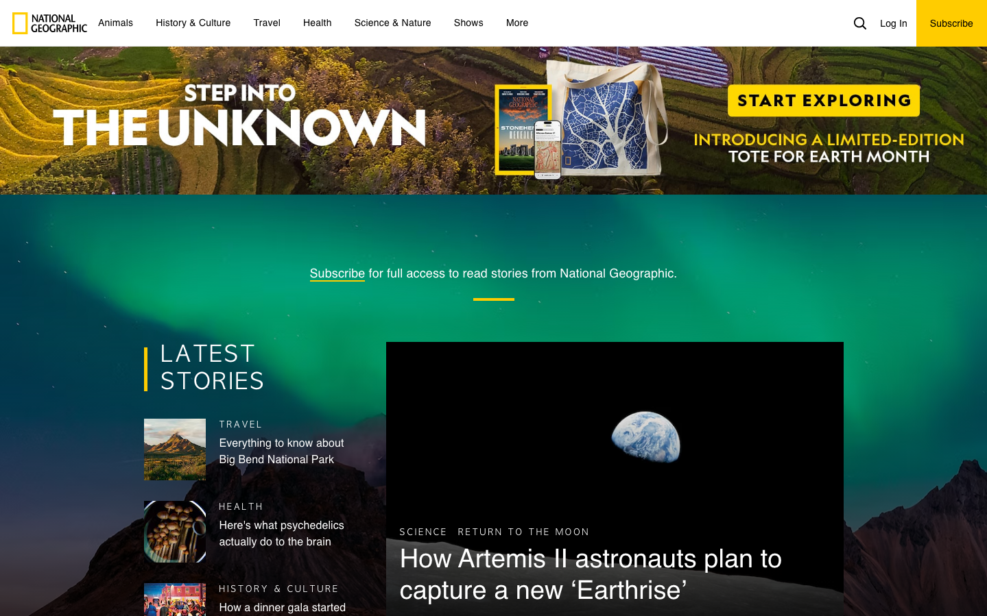 Screenshot of National Geographic website