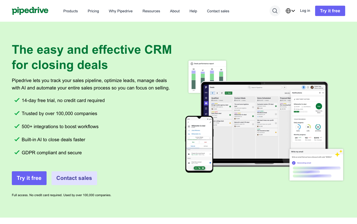 Screenshot of Pipedrive website