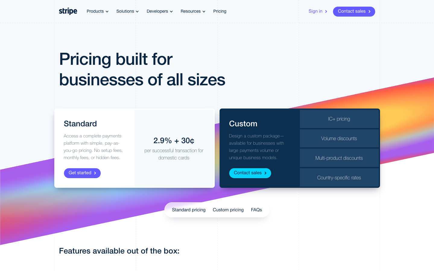 Screenshot of Stripe website