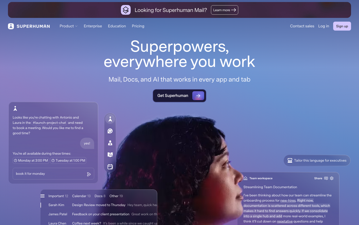 Screenshot of Superhuman website