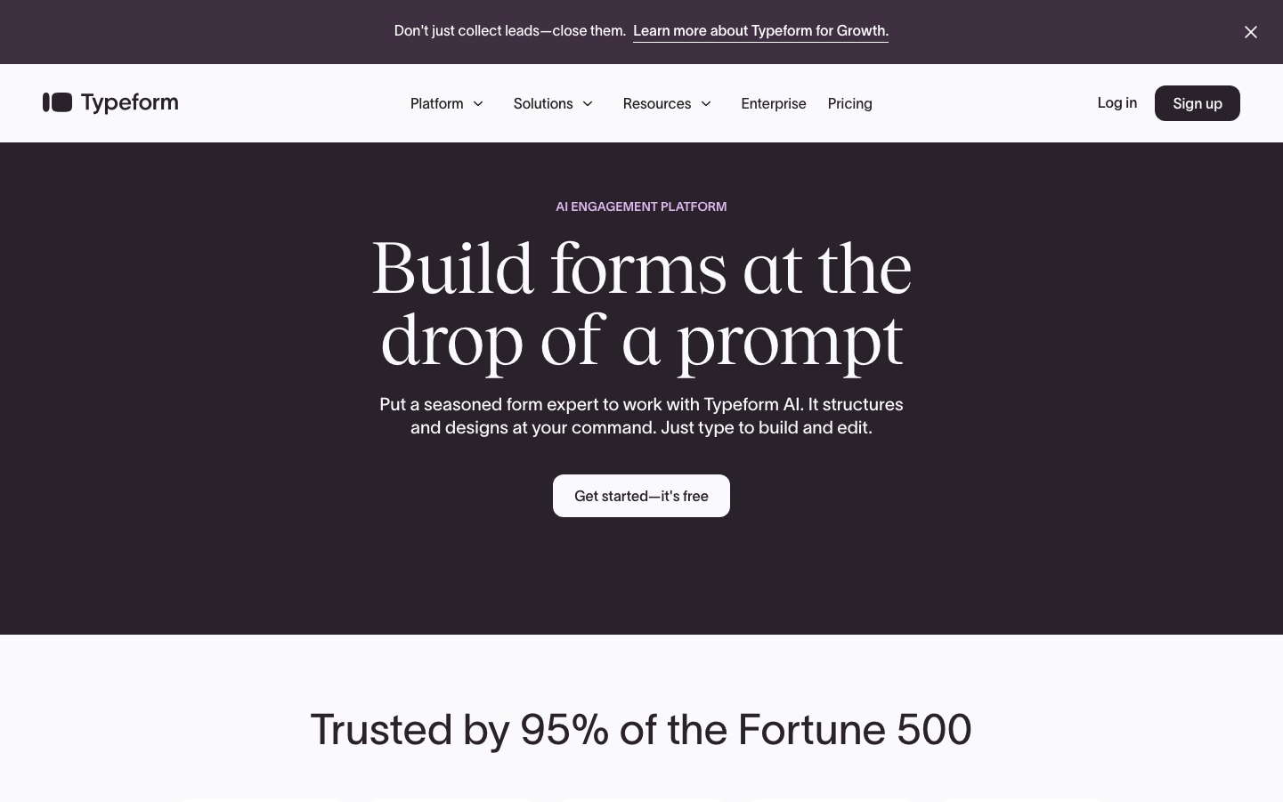 Screenshot of Typeform website